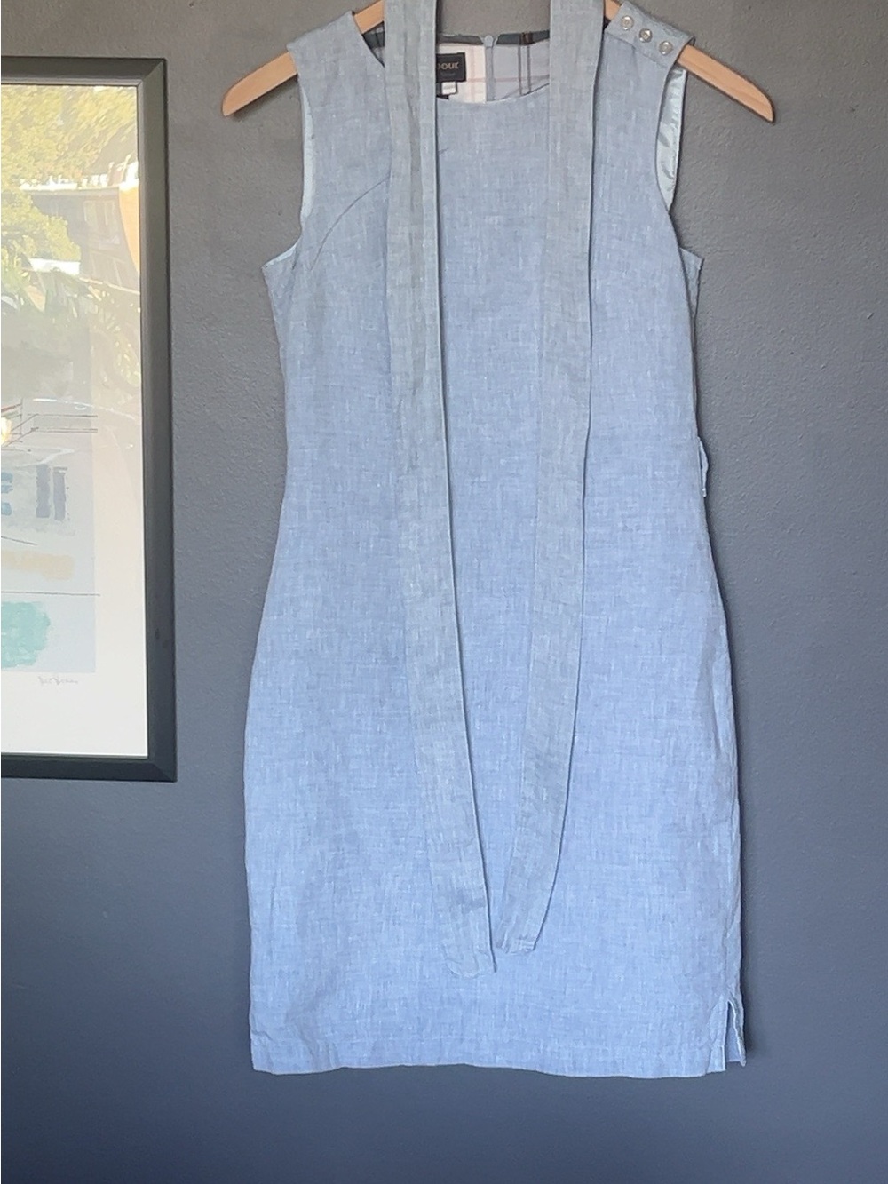 Barbour Summer Tartan Blue Linen Blend Sleeveless Dress Size 4